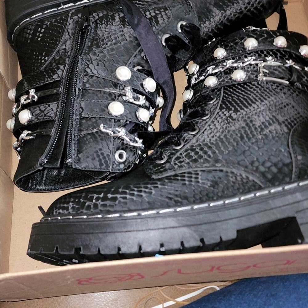 SUGAR NWT KADE PEARL COMBAT BOOTS - Picture 2 of 10